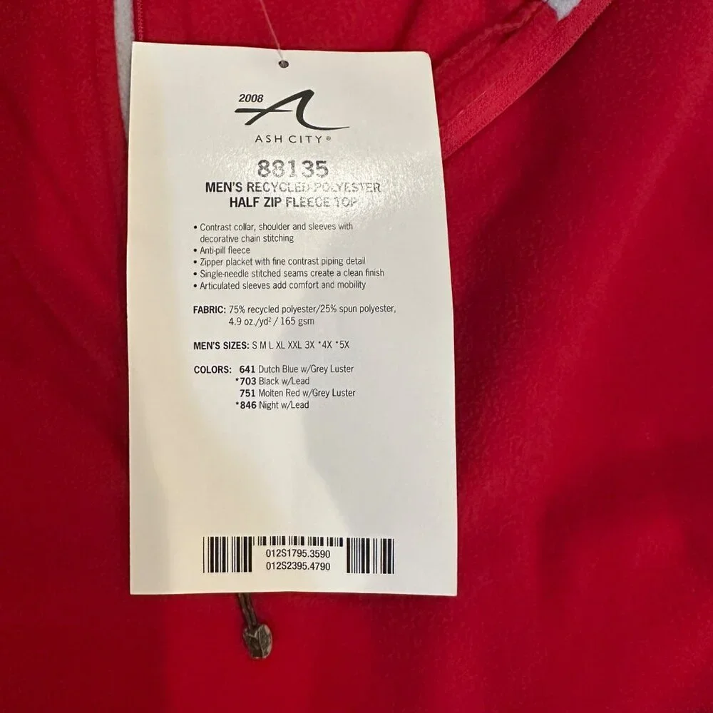 NORTH END MENS LARGE RED AND GRAY FLEECE JACKET NEW 3/4 ZIP